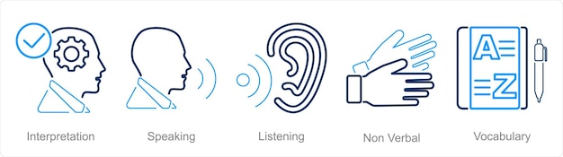 A set of 5 Language icons as interpretation speaking listening