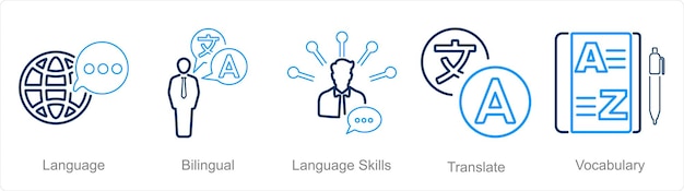 Vector a set of 5 language icons as language bilingual language skills