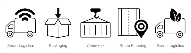 A set of 5 Logistics icons as smart logistics packaging container