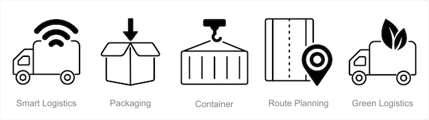 스마트 물류 패키지 컨테이너로 5 개의 물류 아이콘 세트