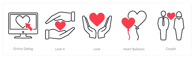 A set of 5 Love and Romance icons as online dating love it love