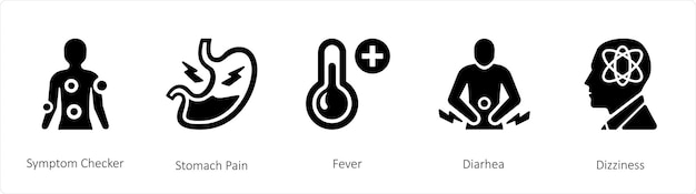 A set of 5 medical icons such as Symptom Checker Stomach Pain