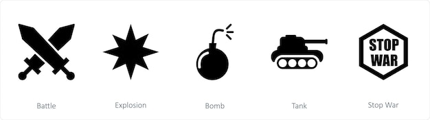 A set of 5 mix icons as battle explosion bomb