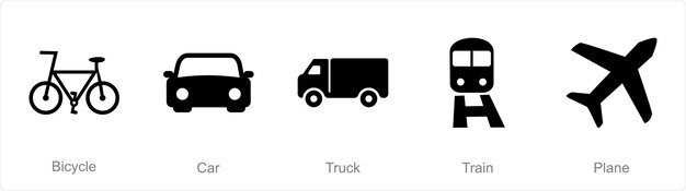 A set of 5 mix icons as bicycle car truck