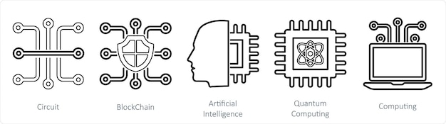 Vector a set of 5 mix icons as circuit blockchain artificial intelligence