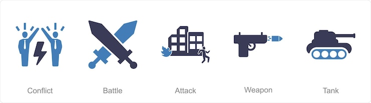 Vector a set of 5 mix icons as conflict battle attack