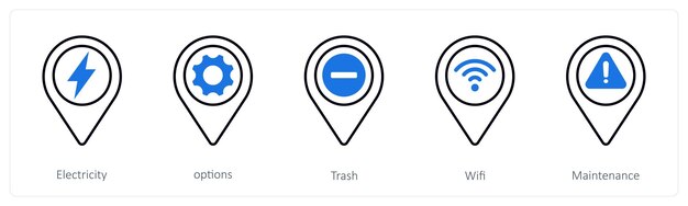 A set of 5 mix icons as electricity options trash