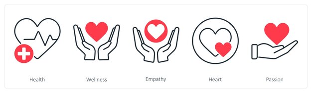 A set of 5 Mix icons as health wellness empathy