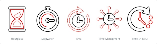 A set of 5 mix icons as hourglass stopwatch time