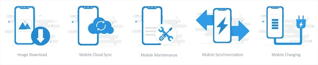 Vector a set of 5 mix icons as image download mobile cloud sync mobile maintenance