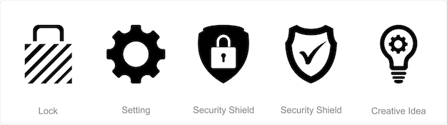 A set of 5 mix icons as lock setting security shield