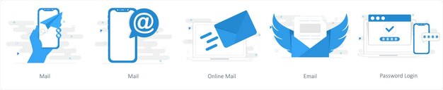 Vector a set of 5 mix icons as mail online mail email