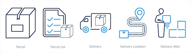 Vector a set of 5 mix icons as parcel parcel list delivery