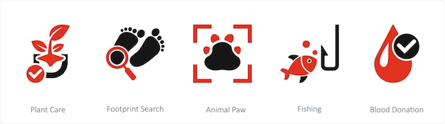 5 つのアイコンを組み合わせて植物のケア足跡動物の足跡を検索します