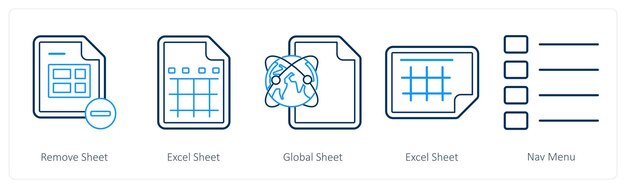 A set of 5 mix icons as remove sheet excel sheet global sheet