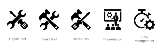 A set of 5 Mix icons as repair tool hand tool repair tool