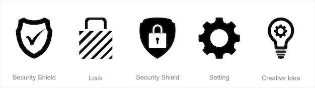 A set of 5 mix icons as security shield lock setting