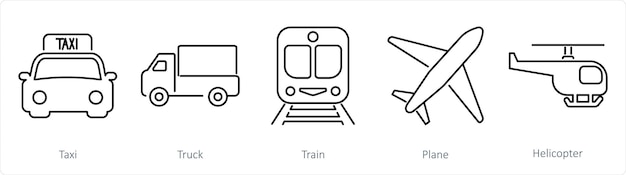 A set of 5 Mix icons as taxi truck train