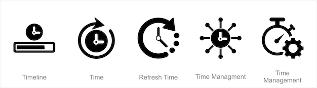 A set of 5 mix icons as timeline time refresh time