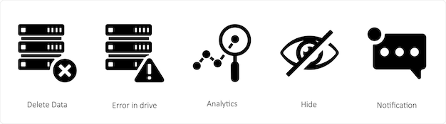 Vector a set of 5 mix icons such as delete data error in drive