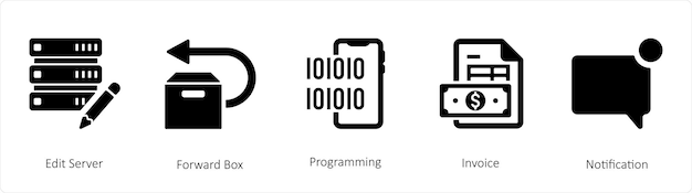 5 つのミックスアイコンのセット (編集サーバーのフォワードボックスなど)