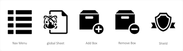 Vector a set of 5 mix icons such as nav menu global sheet