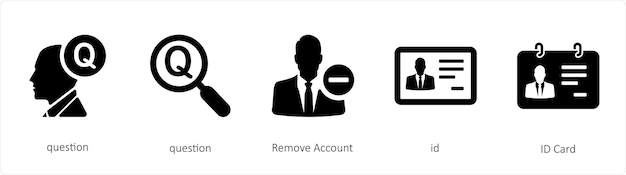 A set of 5 mix icons such as question remove account