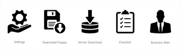 A set of 5 mix icons such as settings configuration