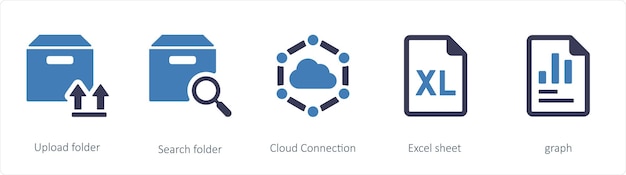 A set of 5 mix icons such as upload folder search folder