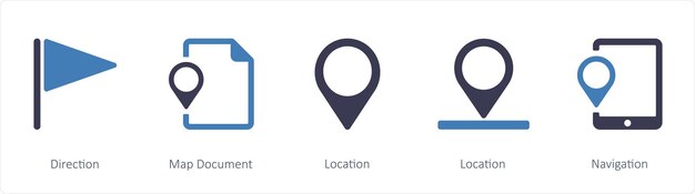 A set of 5 Navigation icons such as Navigation Location Route