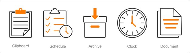 Vector a set of 5 office icons as clipboard schedule archive