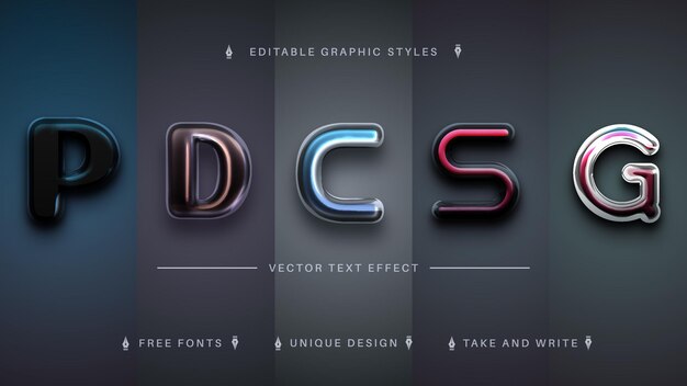 Set 5 plastic editable text effects font styles