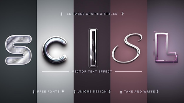 Set 5 Realistic Metal Editable Text Effects Font Styles