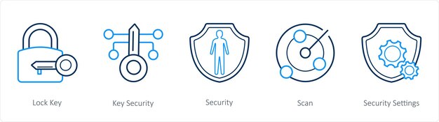 a set of 5 security icons such as lock key key security security