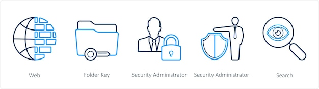 a set of 5 security icons such as web folder key