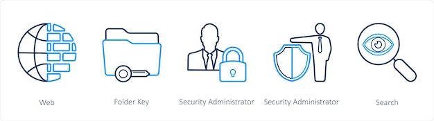 Набор из 5 значков безопасности, таких как ключ веб-папки.