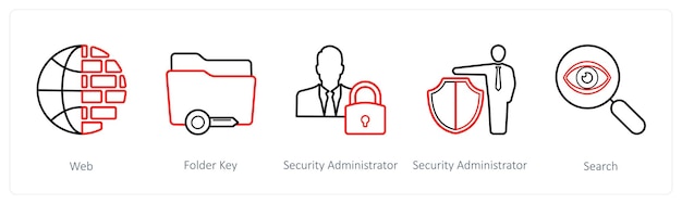 a set of 5 security icons such as web folder key