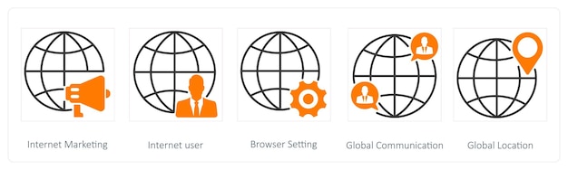 SEO アイコンのセット - インターネットマーケティングのユーザーブラウザの設定