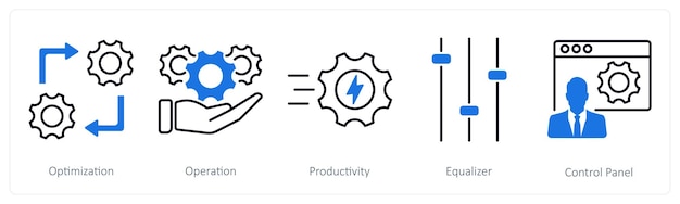 Vettore un set di 5 icone di impostazione come ottimizzazione della produttività dell'operazione