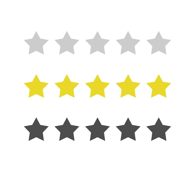 Vector set of 5 stars on a white background. five stars rating. set, collection of star rating badges