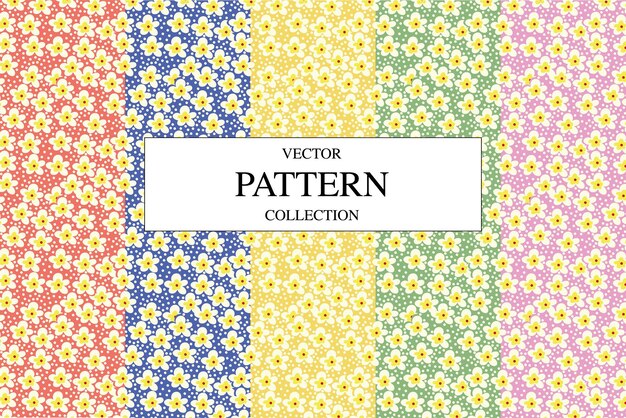 Set of 5 vibrant patterns with handdrawn white flowers
