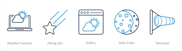 A set of 5 weather icons such as weather forecast falling star