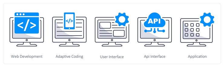 Vector 웹 개발 적응 코딩 사용자 인터페이스로 5 개의 웹 디자인 아이콘 세트
