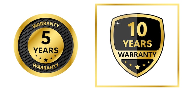 Vector set 5 years 10 years gold warranty label illustration vector