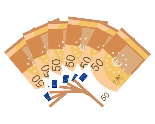 set of 50 euro banknote fan fifty euros vector illustration
