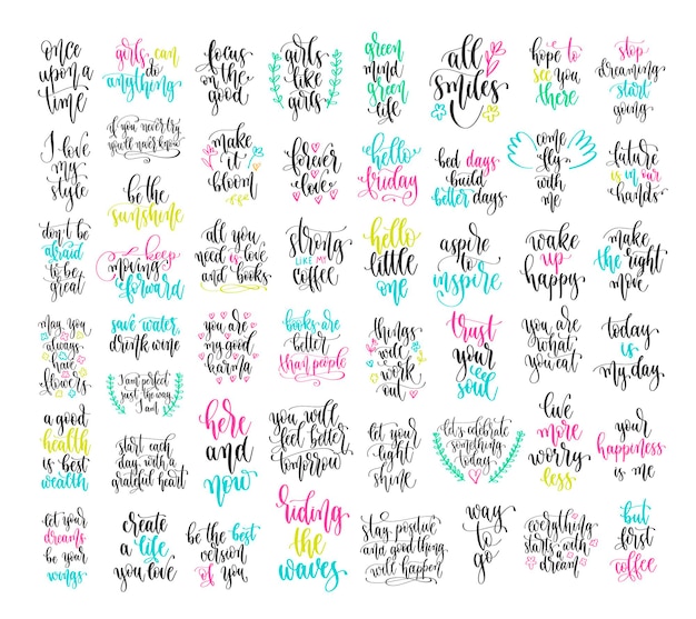 Set of 50 hand lettering positive quote motivation and inspiration phrases design