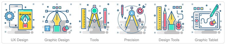 Vector a set of 6 business icons as ux design graphic design tools
