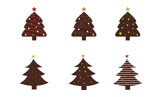 Vector a set of 6 christmas trees with garlands and patterns the theme of the new year and christmas