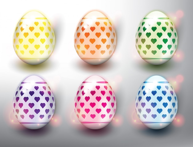 Set of 6 color Easter Eggs. Pastel color Easter Eggs. Isolated on the white panel. 