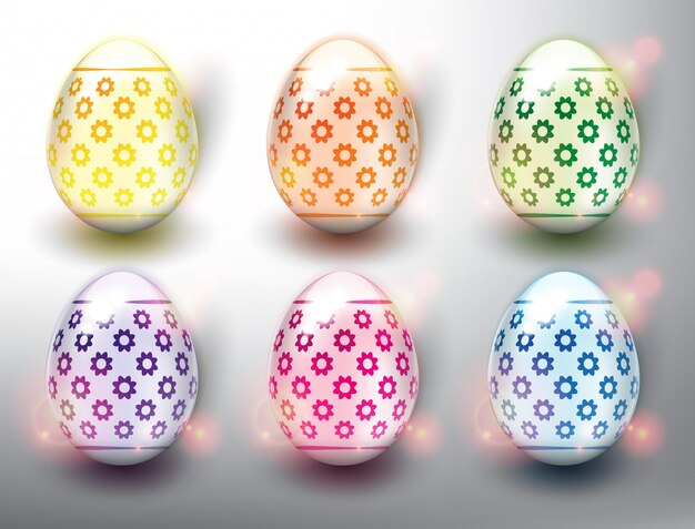 Vector set of 6 color easter eggs. pastel color easter eggs. isolated on the white panel.